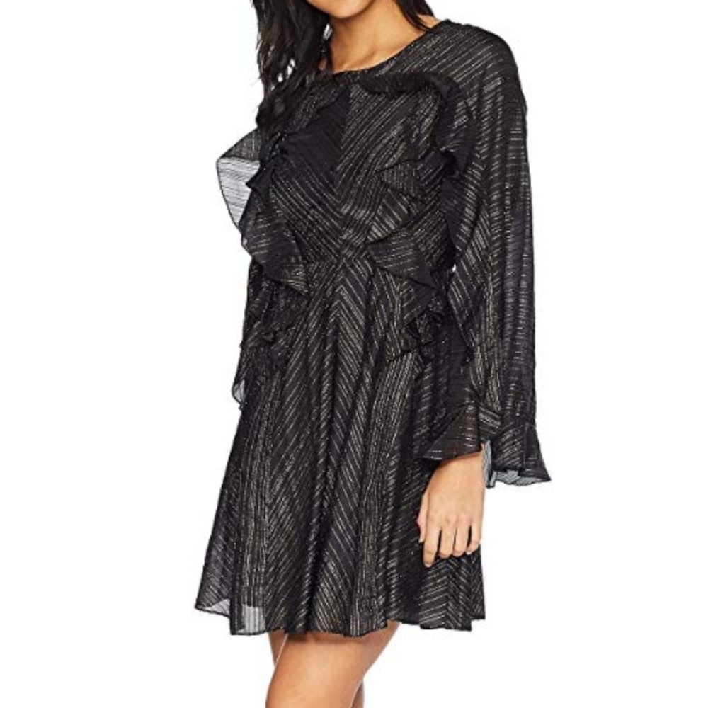 BCBGMAXAZRIA Black metallic ruffle dress, SZ.L NWT